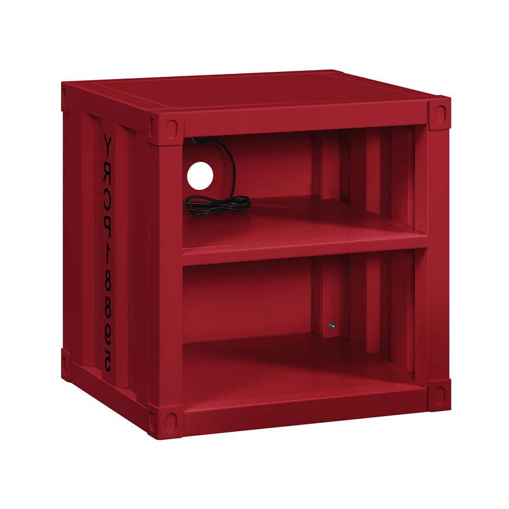 Cargo Container Red Metal Frame Nightstand 20" with Shelf
