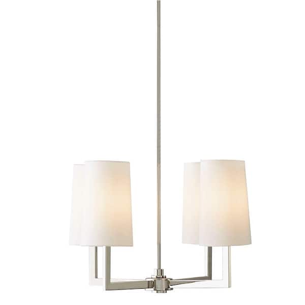 GLUCKSTEINELEMENTS Dorset 4-Light Polished Nickel Chandelier with White Linen Shade