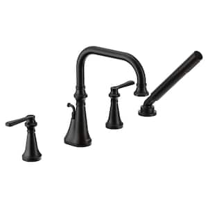 Colinet 2-Handle Deck-Mount Roman Tub Faucet Trim with Lever Handles Handshower and Valve Required in Matte Black