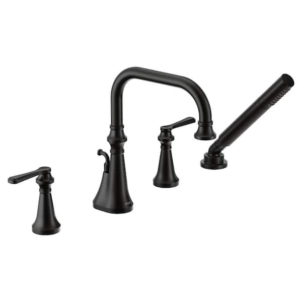 MOEN Colinet 2-Handle Deck-Mount Roman Tub Faucet Trim with Lever Handles Handshower and Valve Required in Matte Black