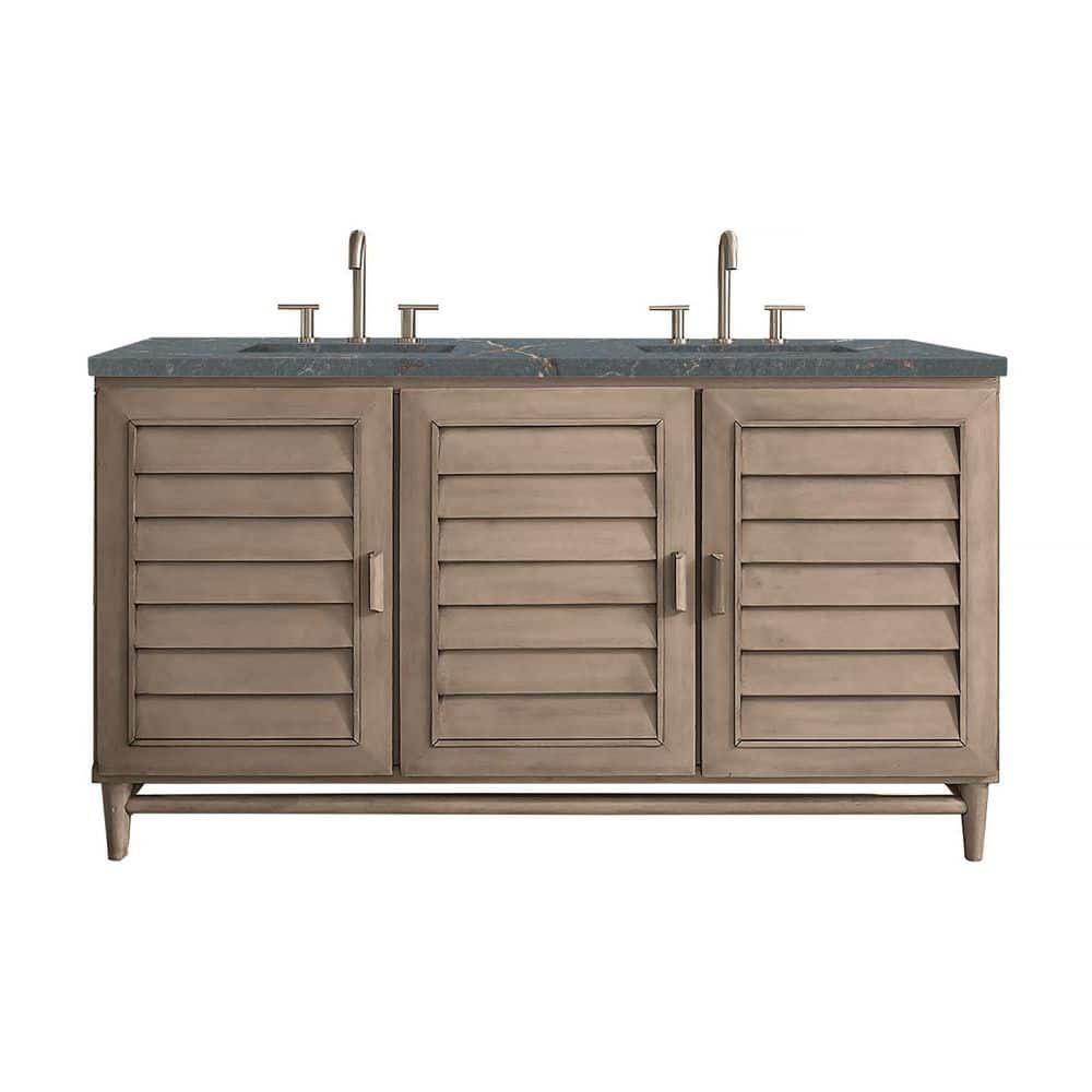 Portland 60.0 in. Double Bath Vanity in Whitewashed Walnut with Wireless Charging Parisien Bleu Quartz Top price history on PriceWatchPro