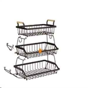 3-Layers Black Fruit and Vegetable Baskets, Storage Vehicle, Vegetable Basket, Steel Wire Storage Organizer