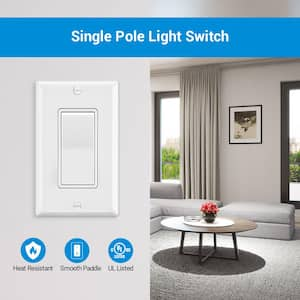 Decorator Single Pole Light Switch, Push Button Paddle Rocker Light Switch, On Off Wall Switch, White (10-Pack)