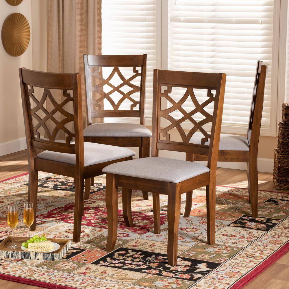 Walnut Brown & Gray Cane-Back Dining Chair Set of 4
