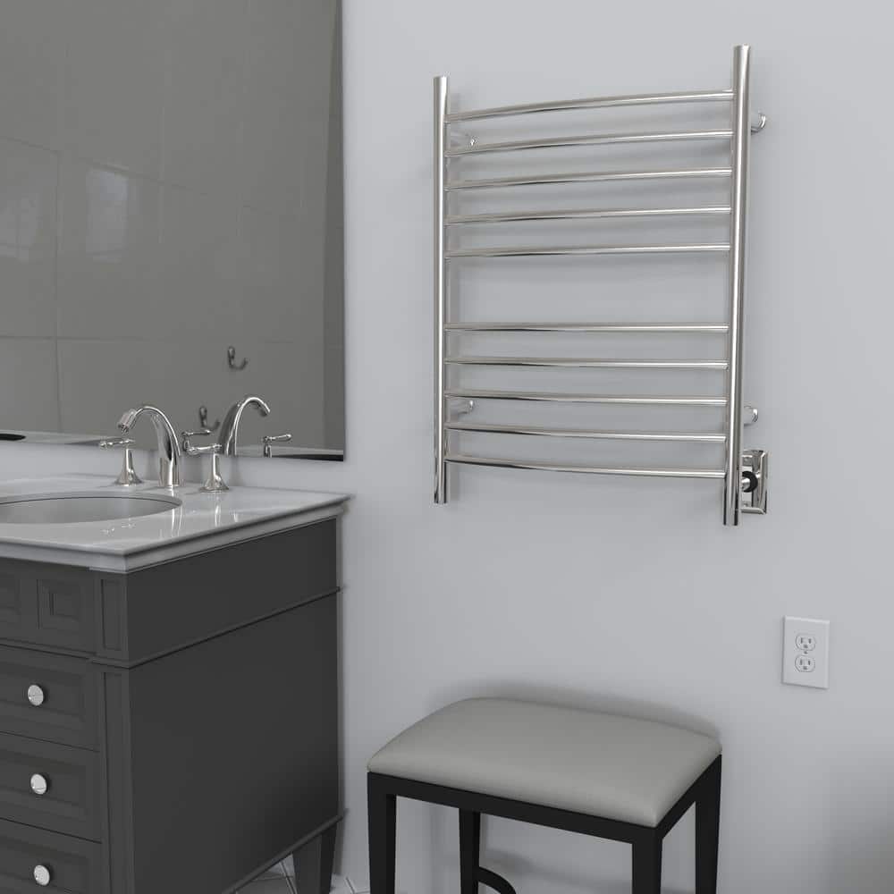 Polished Stainless Steel Curved 10-Bar Wall Mounted Towel Warmer