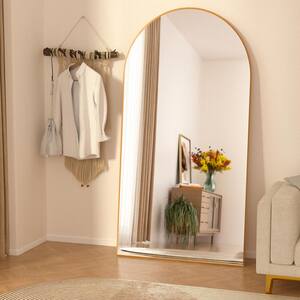 32 in. W x 71 in. H Oversized Arched Full Length Mirror Wood Framed Gold Wall Mounted/Standing Mirror Floor Mirror