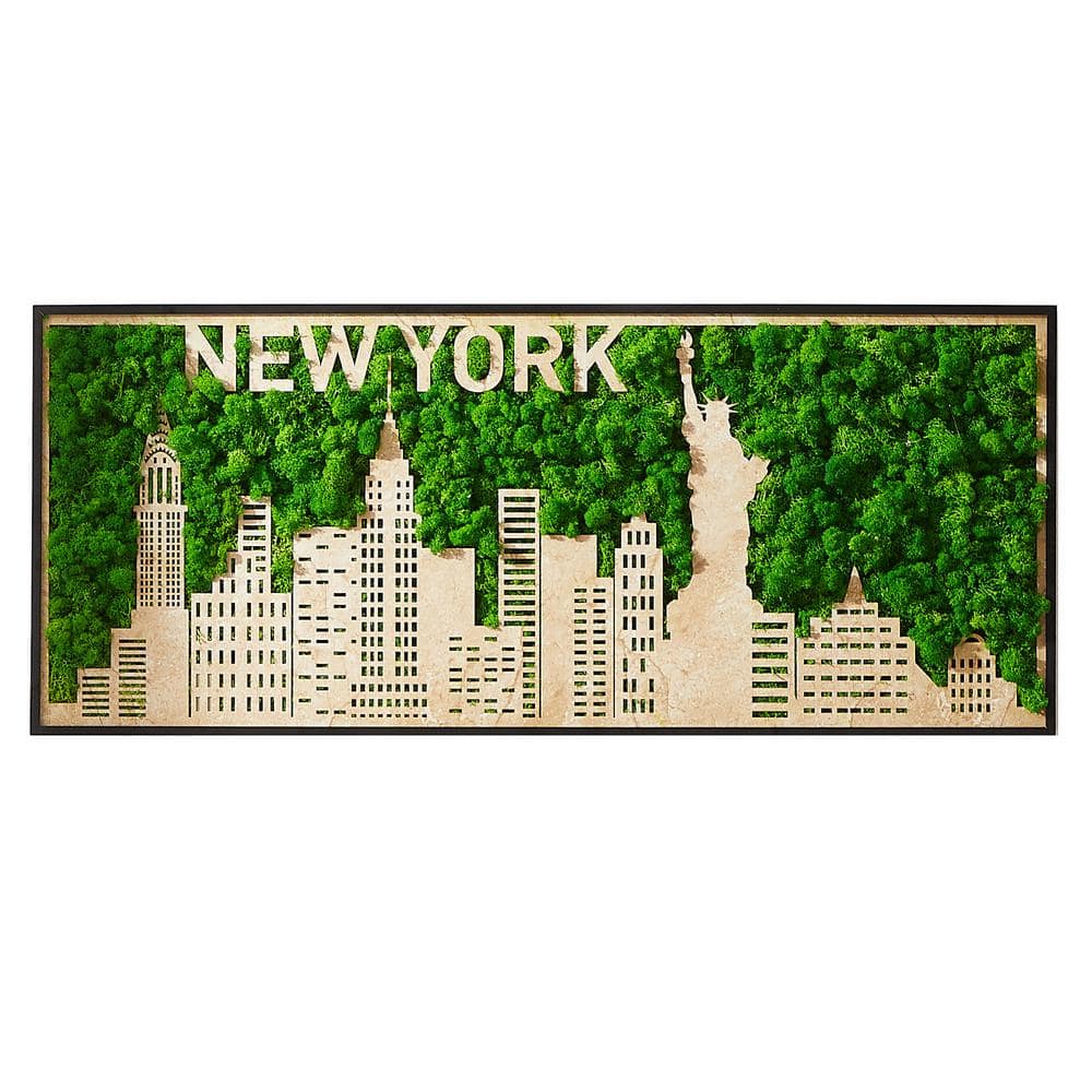 40 in. W x 16.9 in. H Green New York Moss City Silhouette Metal Wall Art Me