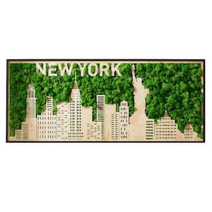 40 in. W x 16.9 in. H Green New York Moss City Silhouette Metal Wall Art Medium