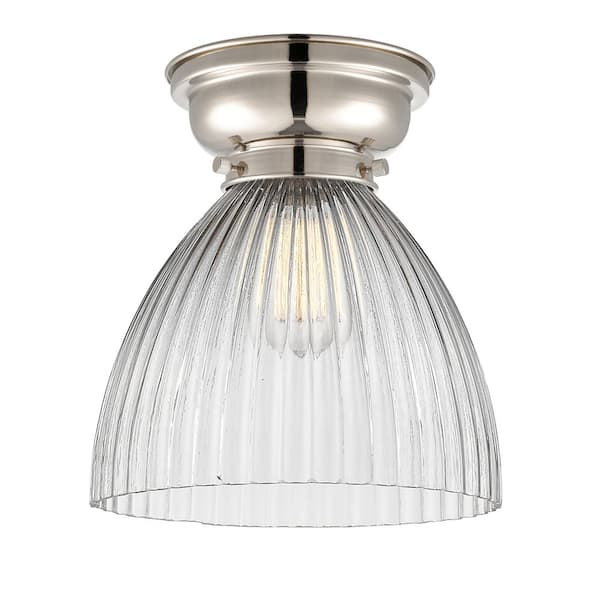 Seneca Falls 9.5 in. 1-Light Polished Nickel Traditional Flush Mount with Clear Glass Shade