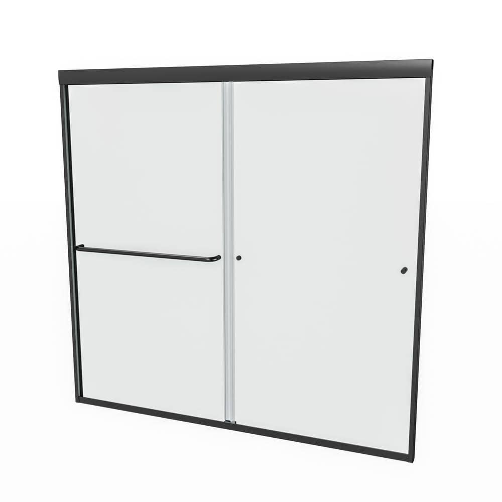 Black Framed Double Sliding Tub Door with Clear Tempered Glass