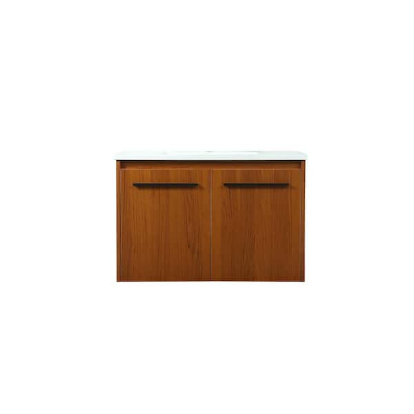 Unbranded Simply Living 30 in. W x 18 in. D x 19.7 in. H Bath Vanity in Teak with Ivory White Engineered Marble Top