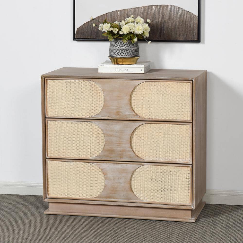 Mid-Century Light Bisque Chest with Woven Cane Drawers