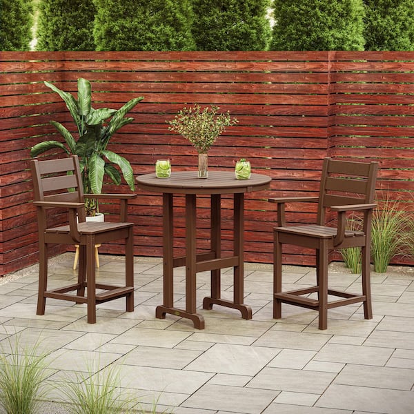 POLYWOOD Grant Park Mahogany 3-Piece HDPE Plastic Farmhouse Counter Set