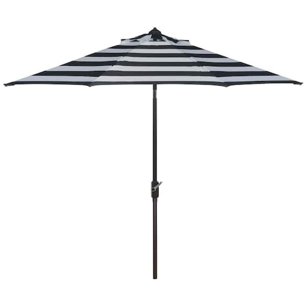 SAFAVIEH Iris 9 ft. Aluminum Market Auto Tilt Patio Umbrella in Black/White