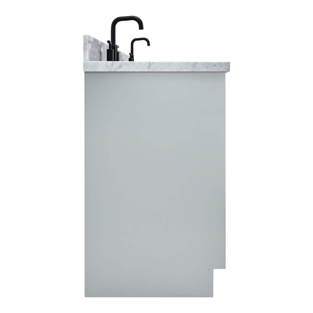 Gray Wood Double Sink Freestanding Vanity with Carrara Marble Top