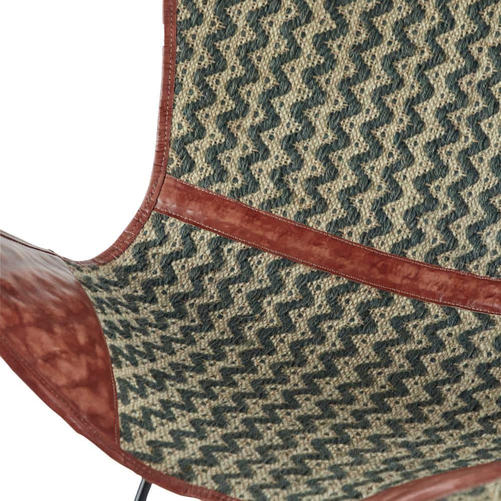 Zigzag Gray Leather Butterfly Accent Chair with Metal Frame