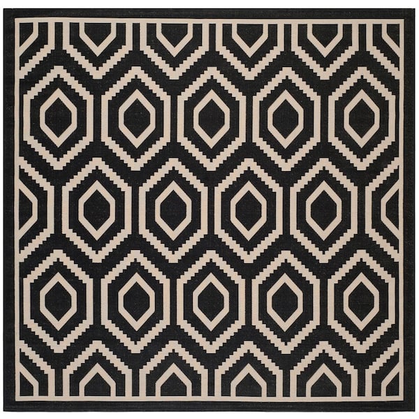 SAFAVIEH Courtyard Black/Beige 4 ft. x 4 ft. Kilim Tribal Indoor/Outdoor Patio  Square Area Rug