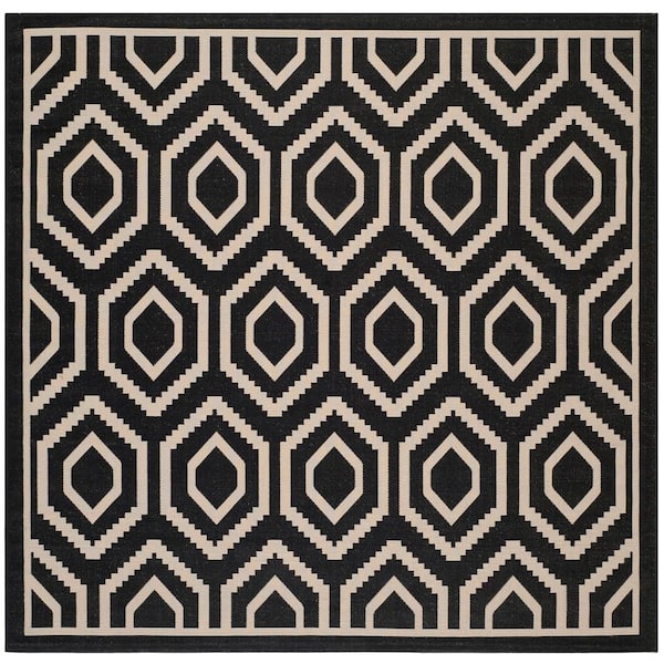 SAFAVIEH Courtyard Black/Beige 8 ft. x 8 ft. Square Geometric Indoor/Outdoor Patio  Area Rug