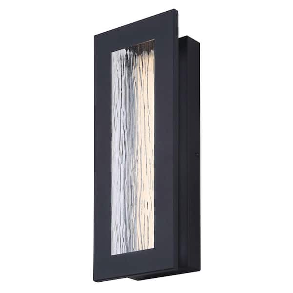 Kingsley 15 in. Black Integrated LED Outdoor Hardwired Wall Sconce with Textured Glass Shade
