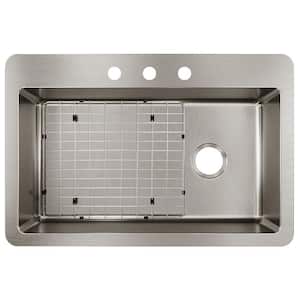 Avenue Drop-in/Undermount Stainless Steel 33 in. Single Bowl Kitchen Sink with Bottom Grid