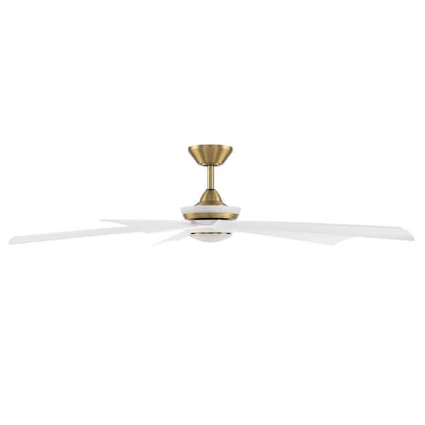 Crown 62 in. Smart Indoor/Outdoor Soft Brass/Matte White Downrod Mount Standard Ceiling Fan 5CCT Integrated LED wRemote