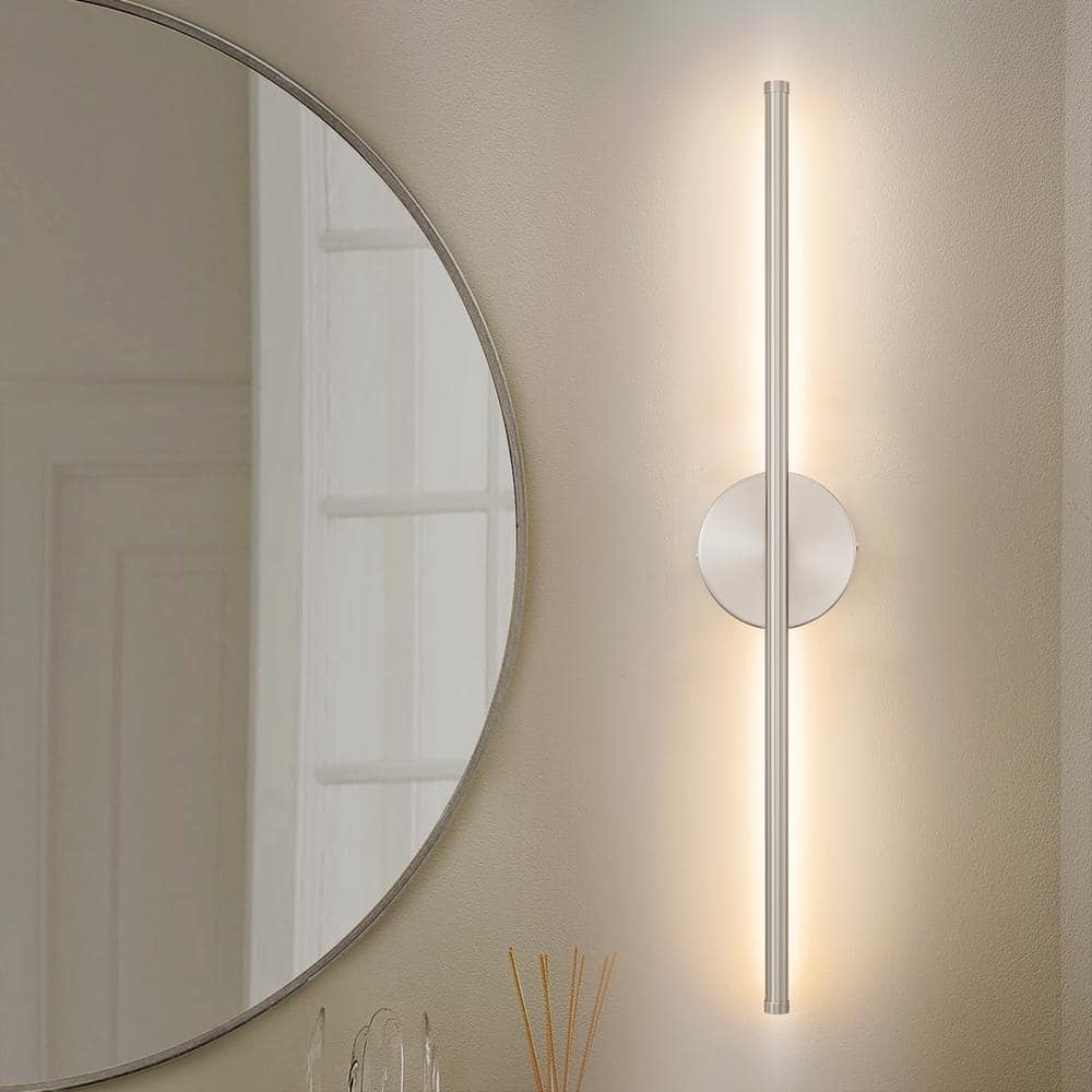 Byers 23.6 in. 1-Light Nickel Linear Dimmable LED 3000K Bathroom Vanity Light Wall Sconce with Round Backplate price history on PriceWatchPro