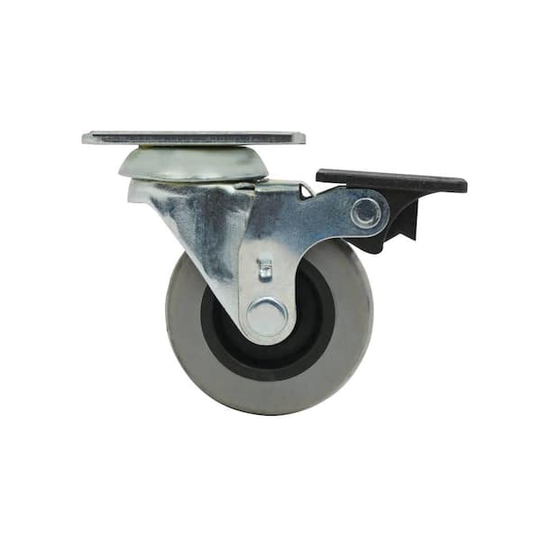 Shepherd 2 in. Gray Rubber Like TPR and Steel Swivel Plate Caster with Locking Brake and 88 lb. Load Rating