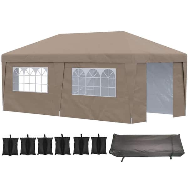 Outsunny 19 ft. x 10 ft. White Pop Up Canopy with Sidewalls, Height Adjustable Large Party Tent with Leg Weight Bags