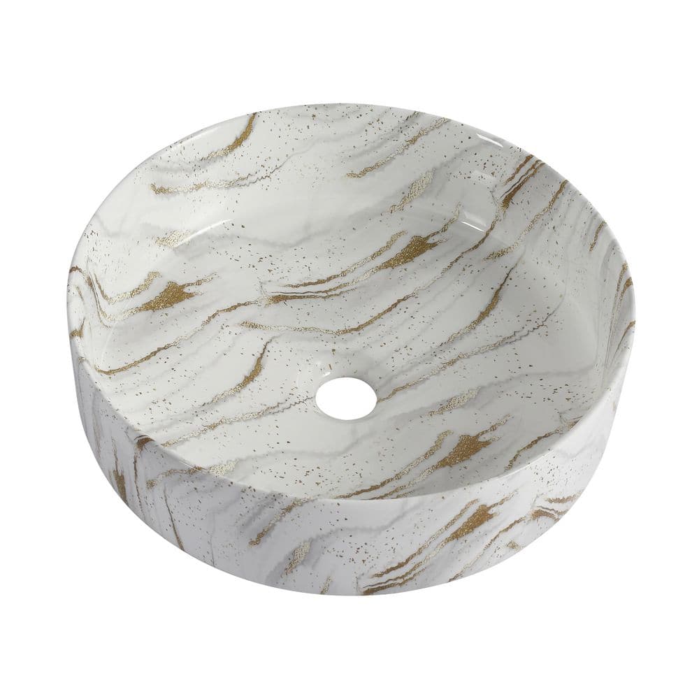 15.75 in. Ceramic Vessel Bathroom Sink, Round Bathroom Sink in White with Golden Lines price history on PriceWatchPro