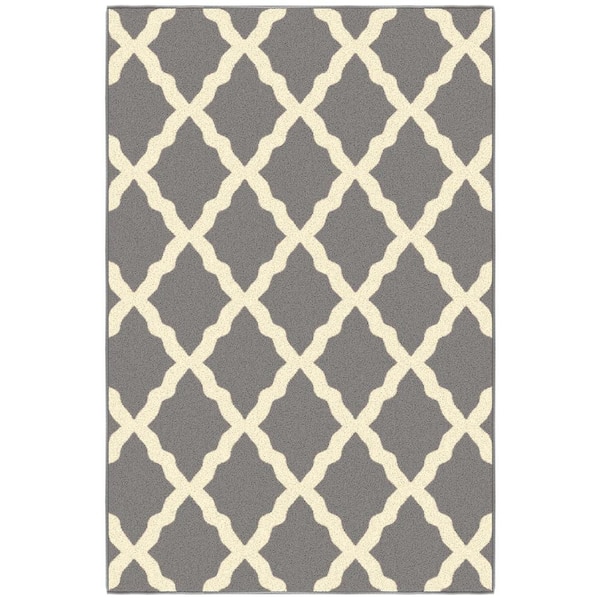 Glamour Collection Non-Slip Rubberback Moroccan Trellis Design 3x5 Indoor Area Rug, 3 ft. 3 in. x 5 ft., Gray