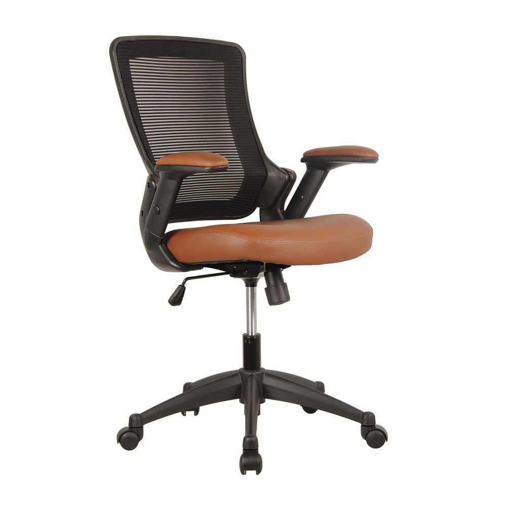 25 in. Width Big and Tall Brown Faux Leather Task Chair with Adjustable Height