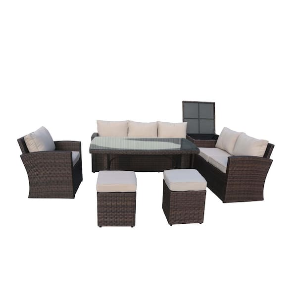 Direct Wicker Hermione 7 Piece Steel Patio Furniture Outdoor Sectional Sofa Set With Beige Cushions And Ottomans Dws 1403b Brown Direct Wicker Hermione 7 Piece Steel, Factory Direct Patio Chairs Singapore