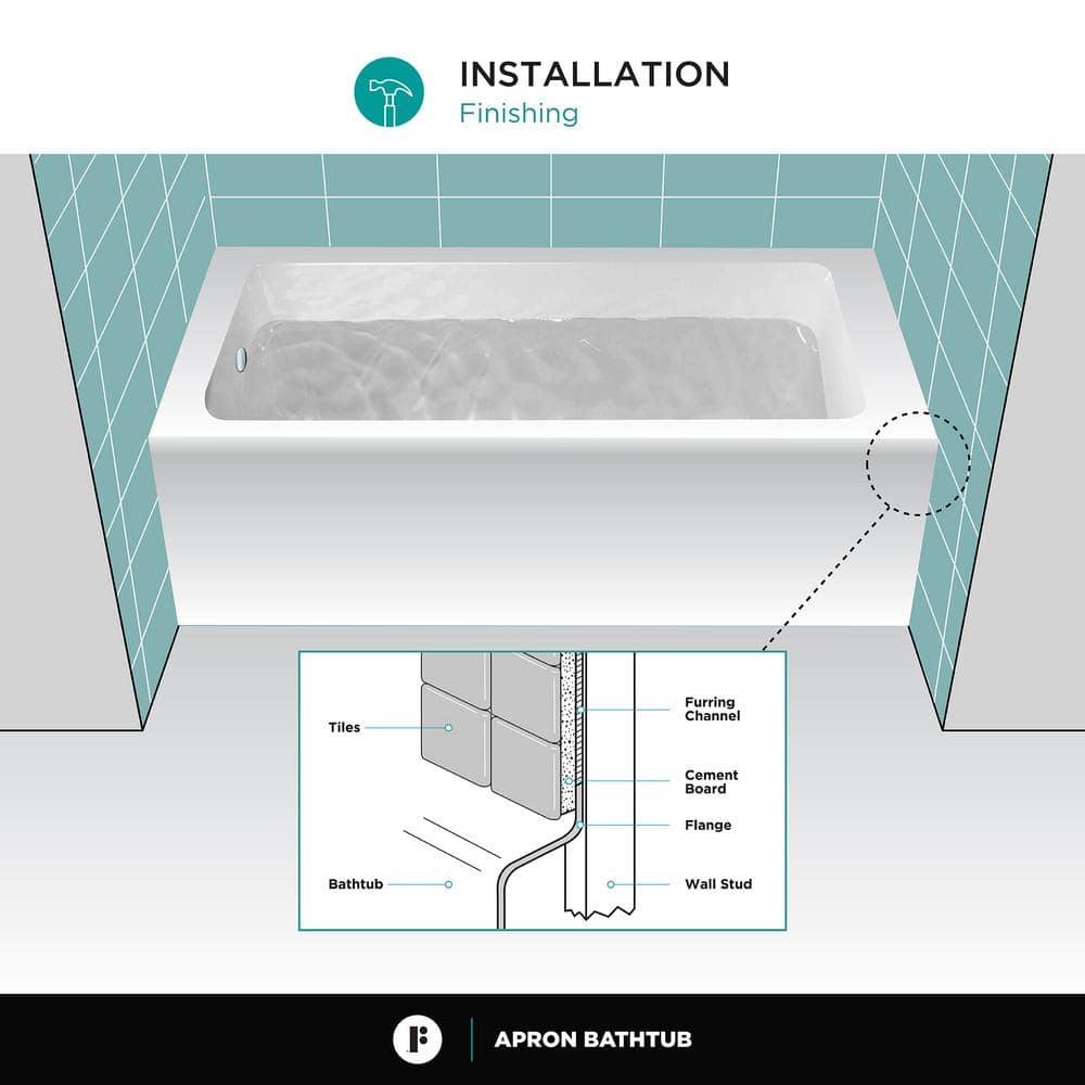 66-Inch White Acrylic Rectangular Soaking Bathtub with Apron Front