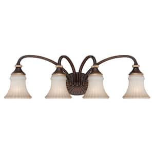 Reims 4-Light Berre Walnut Vanity Light with Toned Driftwood Glass Shades