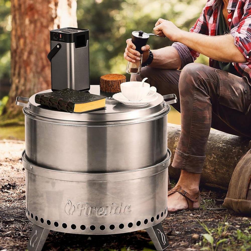 Round Brushed Stainless Steel Fire Pit Lid with Handles
