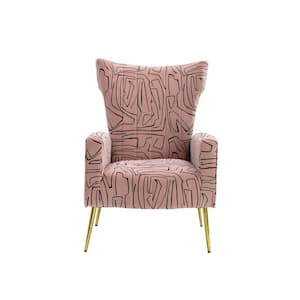 Pink Velvet Wing Back Chair with Golden Legs