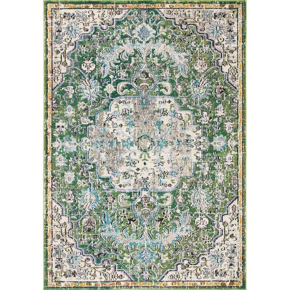 Green Polypropylene 6 ft. x 9 ft. Geometric Indoor Area Rug