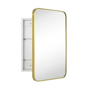 Garnes 16.5 in. W x 24 in. H Rectangular Recessed or Surface Mount Metal Medicine Cabinet with Mirror in Brushed Gold