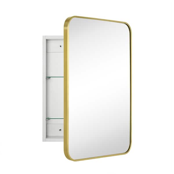TEHOME Garnes 16.5 in. W x 24 in. H Rectangular Recessed or Surface Mount Metal Medicine Cabinet with Mirror in Brushed Gold