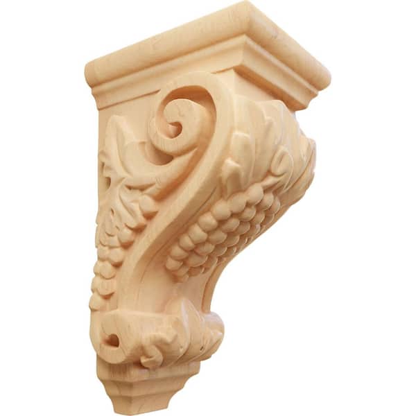 Ekena Millwork 4 in. x 3-1/2 in. x 7 in. Unfinished Wood Red Oak Small Grape Corbel