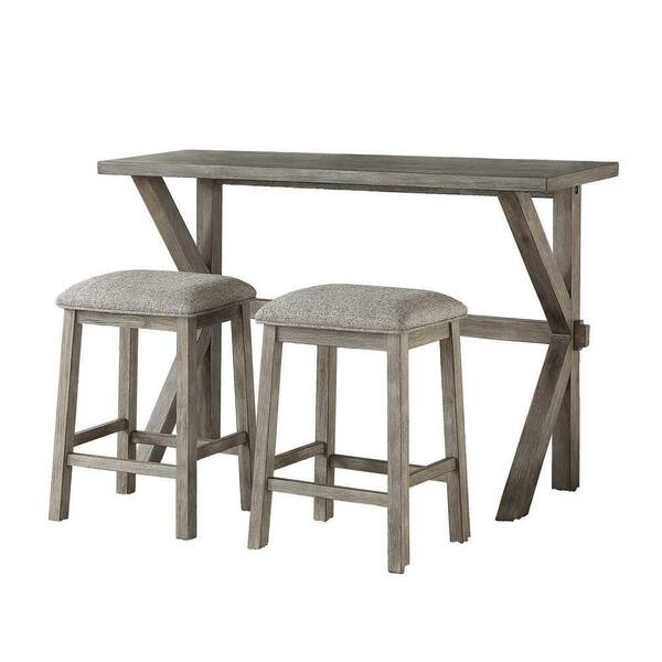 EVERGLADE HOME Emmeline 3-Piece Rectangular Wire Brush Gray Wood Top Counter Height Dining Room Set
