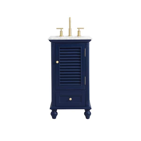 Unbranded Simply Living 19 in. Single Bathroom Vanity in Blue with Marble Vanity Top in Carrara White