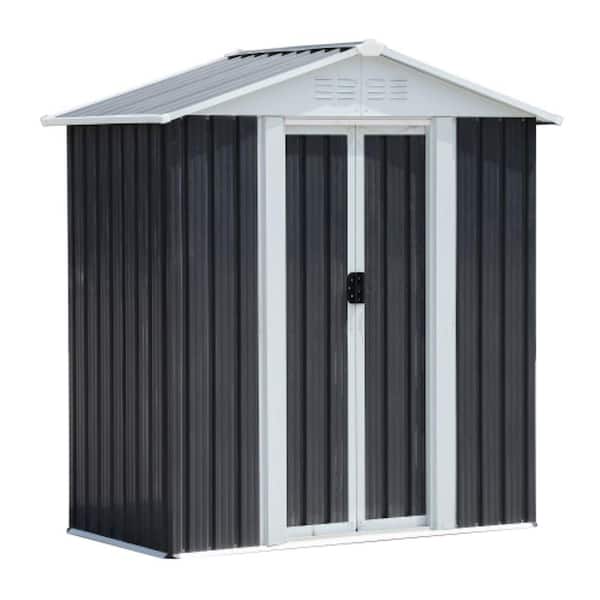 5 ft. W x 3 ft. D 15 sq ft Gray Metal Outdoor Storage Shed with Base