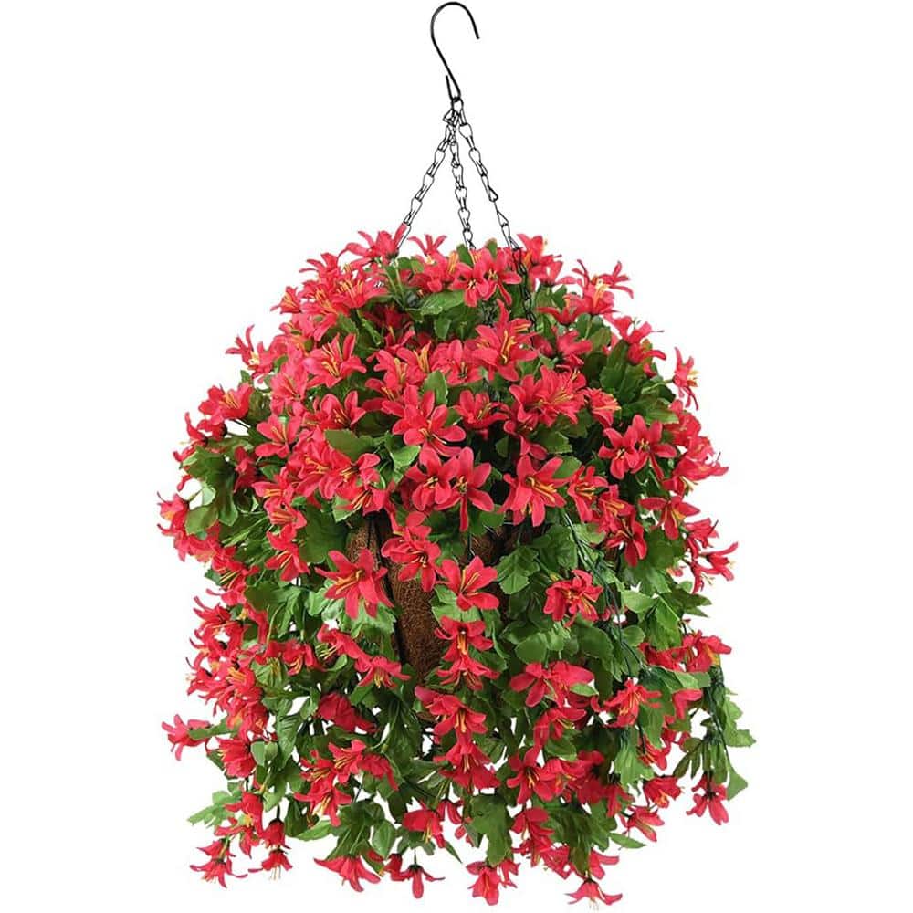 20.1 in. Red Outdoor Artificial Silk Violet in Basket