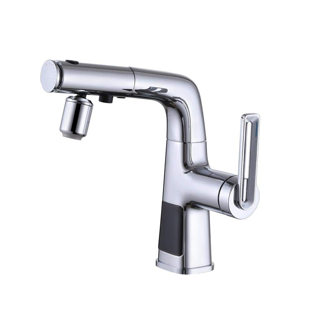 Digital Display 3-Spray Pull-Out Single Handle Single Hole Bathroom Faucet in Polished Chrome -  Tomfaucet, TFB1216PC