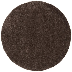 August Shag Brown 3 ft. x 3 ft. Round Solid Area Rug