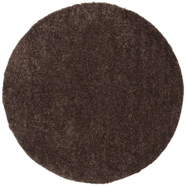 SAFAVIEH August Shag Brown Doormat 3 ft. x 3 ft. Round Solid Area Rug