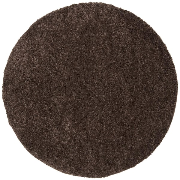 SAFAVIEH August Shag Brown 9 ft. x 9 ft. Round Solid Area Rug