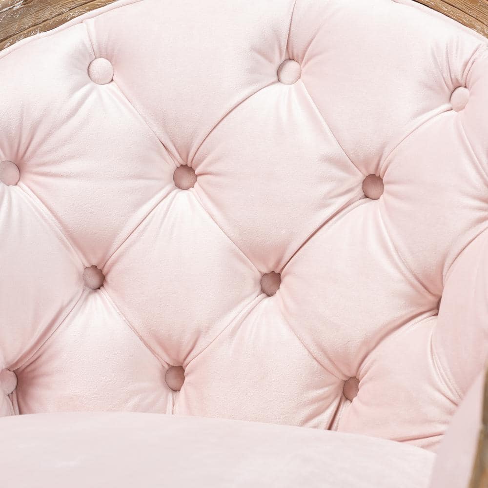 Genevieve White Velvet and Oak Wood Accent Chair