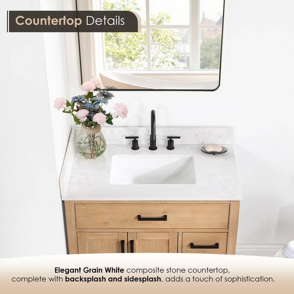 Gavino 36" Light Brown Wood Vanity with Composite Stone Top